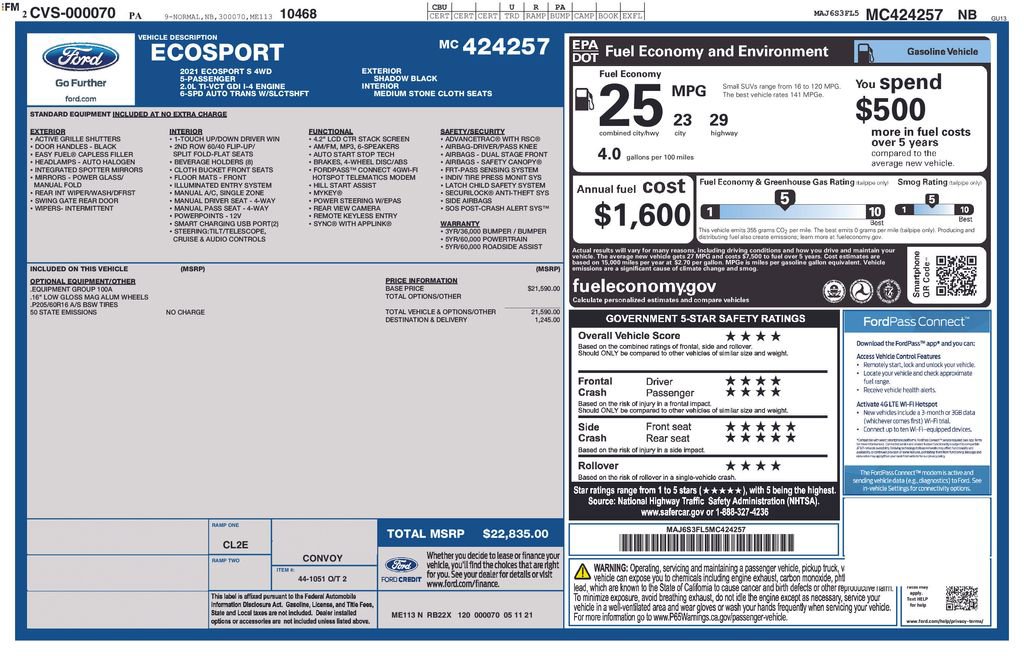 Certified 2021 Ford EcoSport S image 15