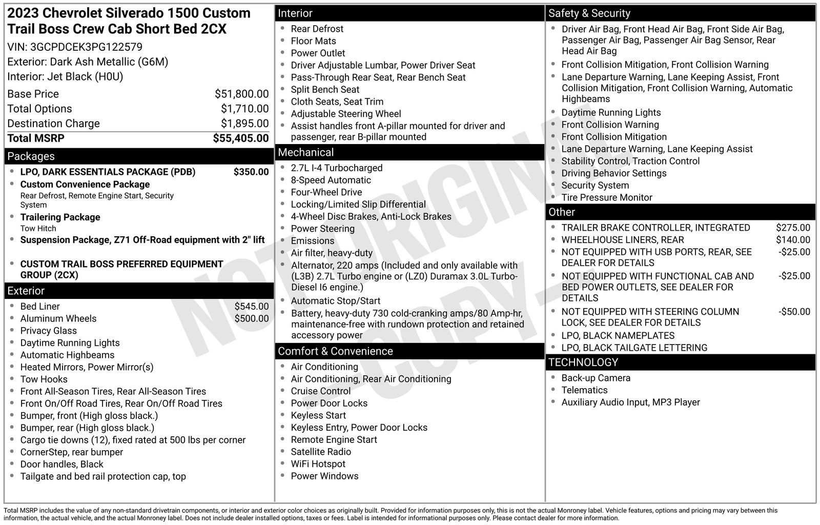 Used 2023 Chevrolet Silverado 1500 Custom Trail Boss w/ LPO, Dark Essentials Package image 4