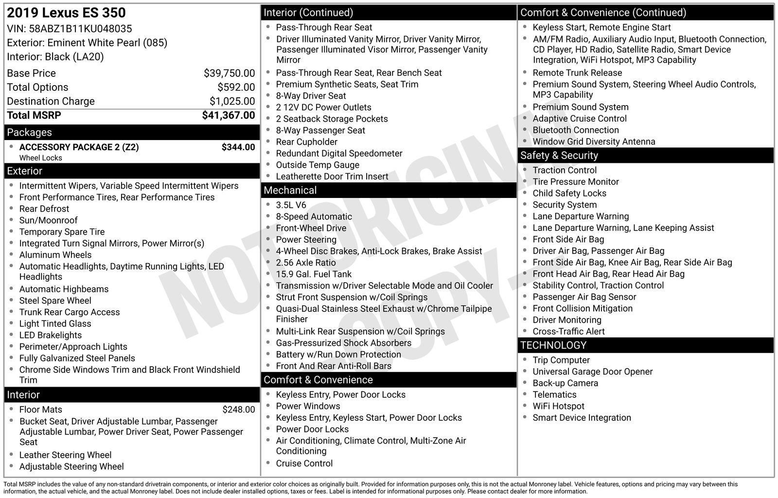 Used 2019 Lexus ES 350 w/ Accessory Package 2 FWD image 6