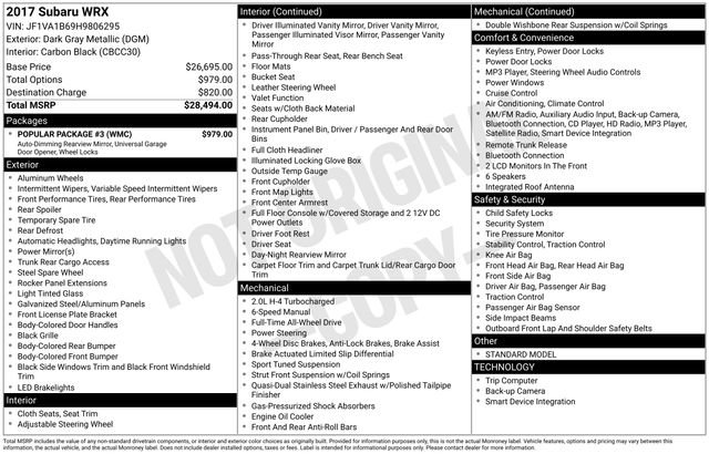 Used 2017 Subaru WRX w/ Popular Package #3 image 40