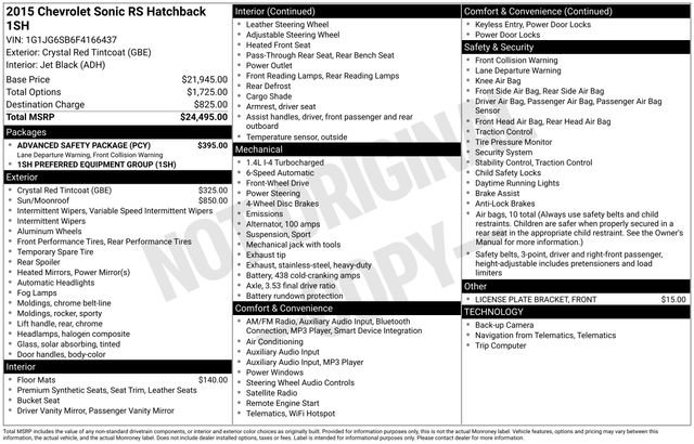 Used 2015 Chevrolet Sonic RS w/ Advanced Safety Package image 32