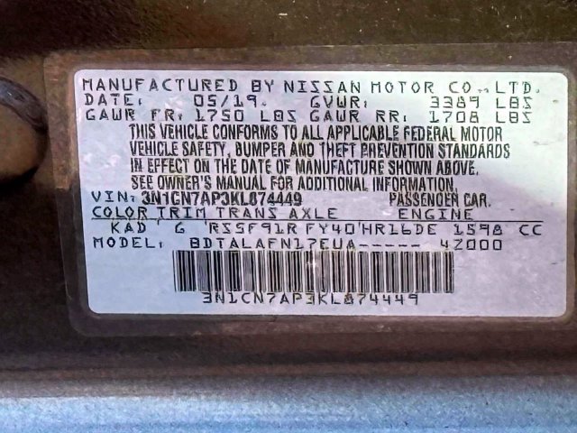 Used 2019 Nissan Versa S FWD image 10