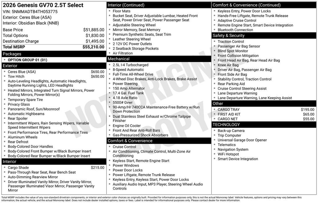 New 2026 Genesis GV70 2.5T Select AWD/4WD image 5