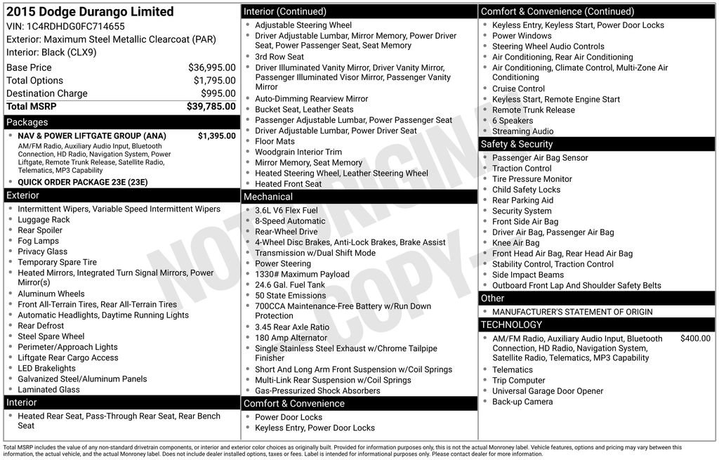 Used 2015 Dodge Durango Limited w/ Nav & Power Liftgate Group RWD image 8