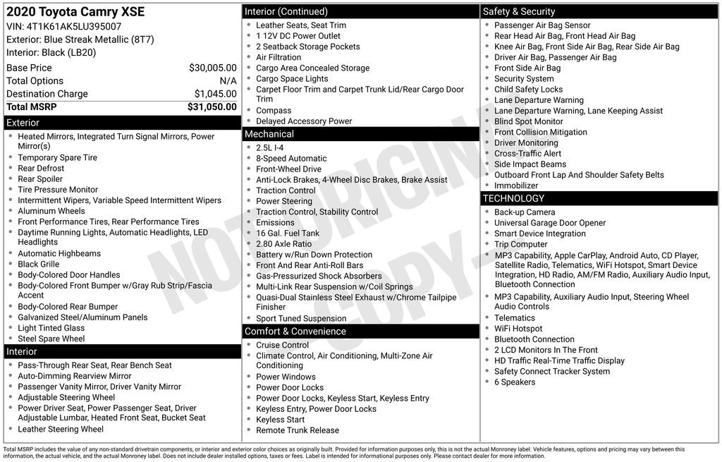 Used 2020 Toyota Camry XSE FWD image 5
