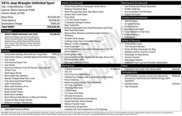 Used 2016 Jeep Wrangler Unlimited Sport w/ Quick Order Package 24S image 4