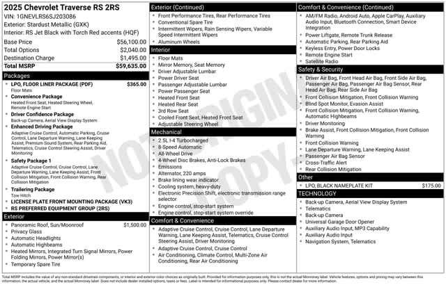 Certified 2025 Chevrolet Traverse RS w/ LPO, Floor Liner Package AWD/4WD image 36