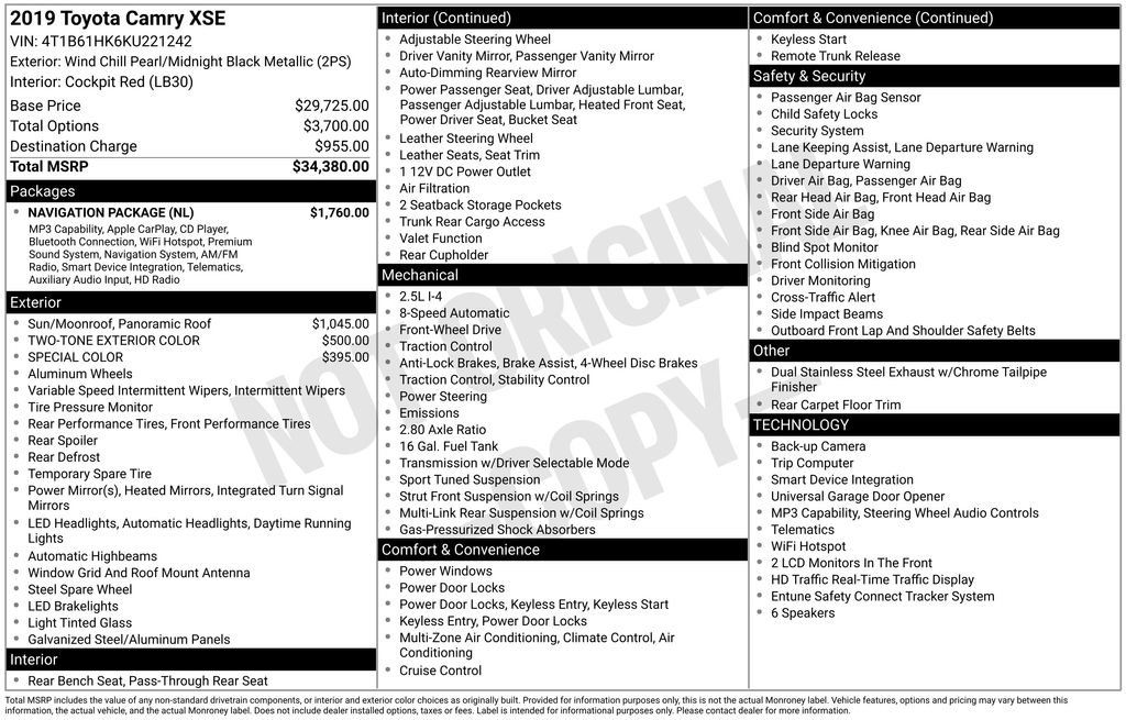 Used 2019 Toyota Camry XSE w/ Navigation Package FWD image 52