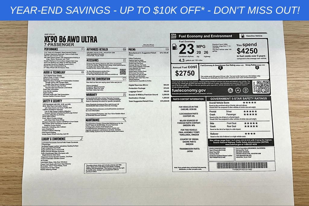 Used 2025 Volvo XC90 B6 Ultra w/ Protection Package Premier image 46