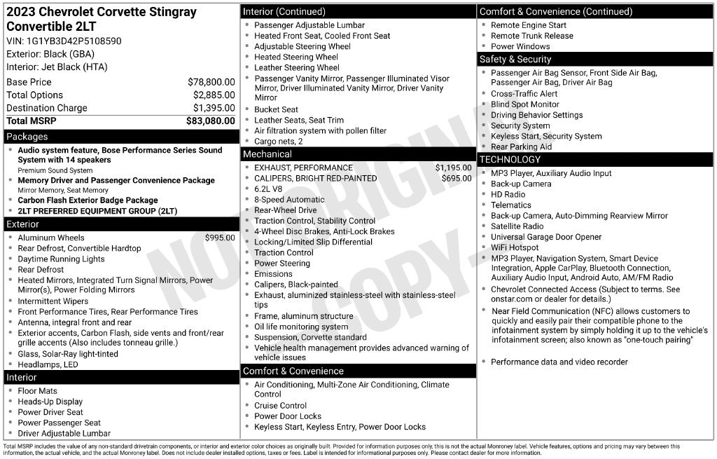 Certified 2023 Chevrolet Corvette Stingray Preferred Conv w/ 2LT RWD image 33