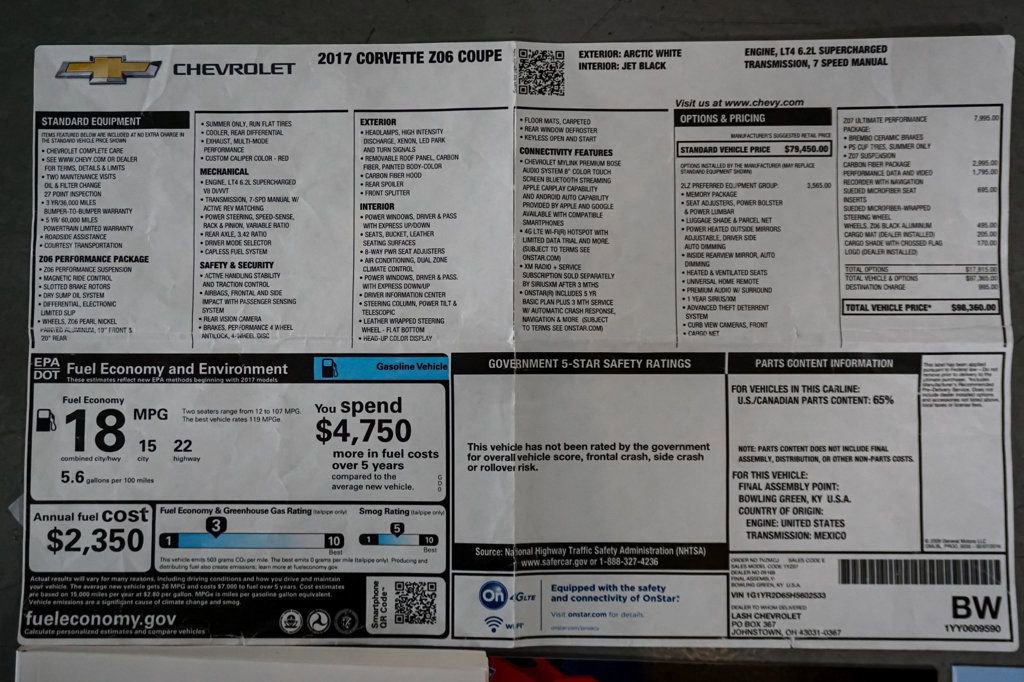 Used 2017 Chevrolet Corvette Z06 w/ Z07 Performance Package image 92