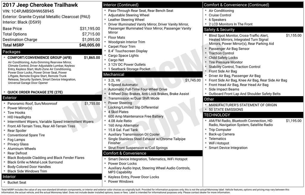 Used 2017 Jeep Cherokee Trailhawk w/ Comfort/Convenience Group image 56