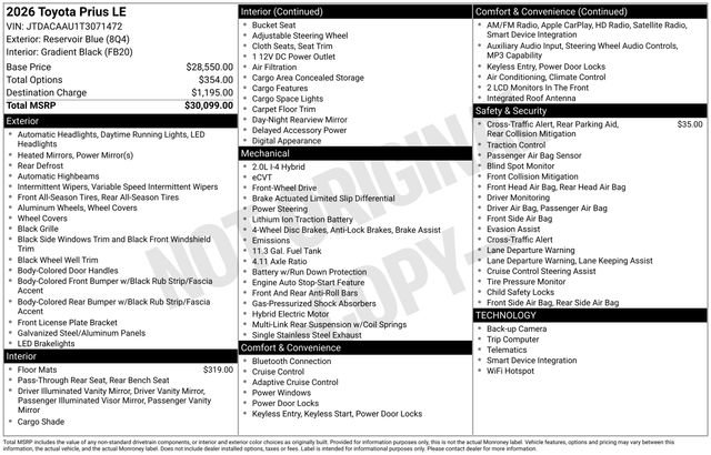 New 2026 Toyota Prius LE image 5