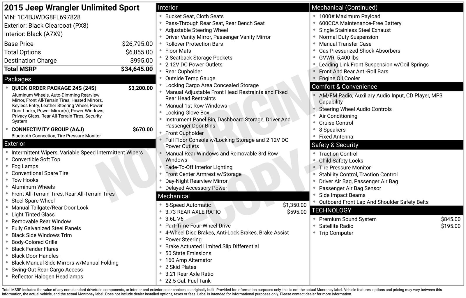 Used 2015 Jeep Wrangler Unlimited Sport w/ Quick Order Package 24S image 3