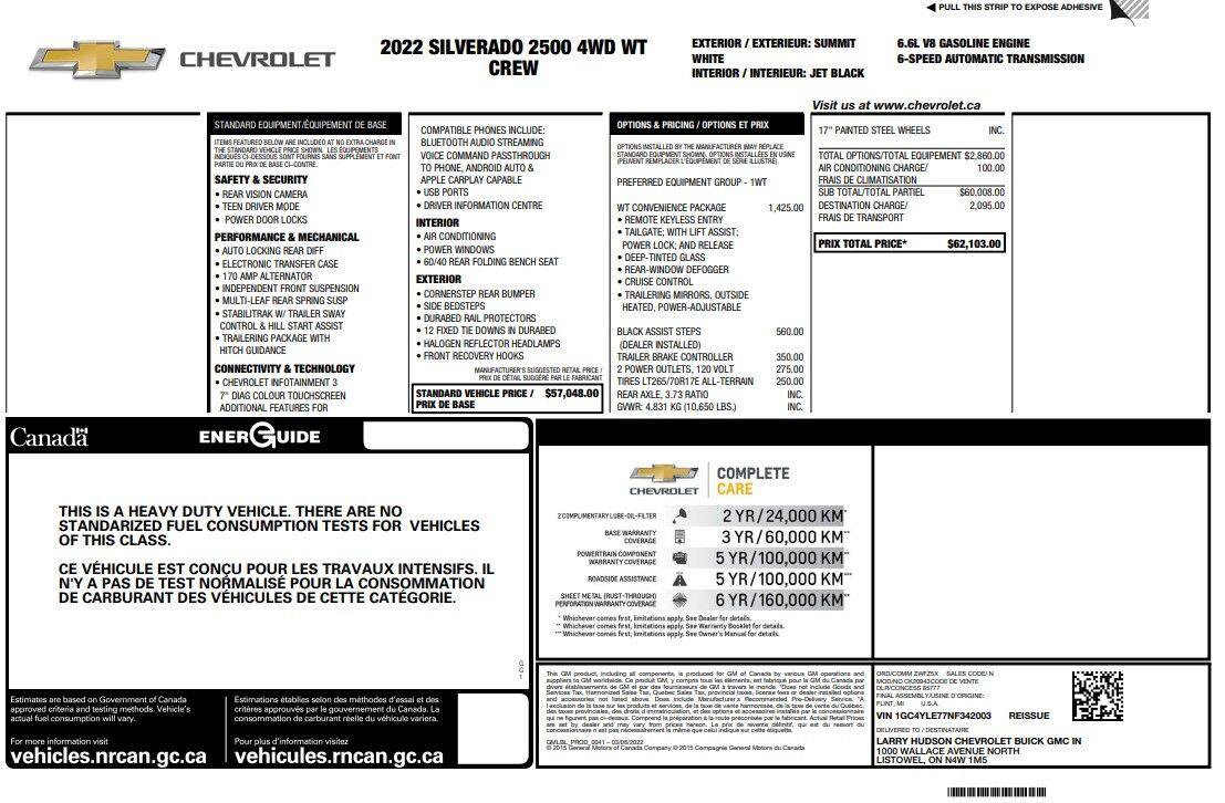 Used 2022 Chevrolet Silverado 2500 W/T w/ WT Convenience Package AWD/4WD image 6