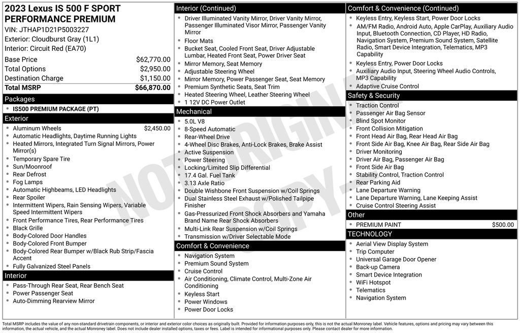 Used 2023 Lexus IS 500 RWD image 3