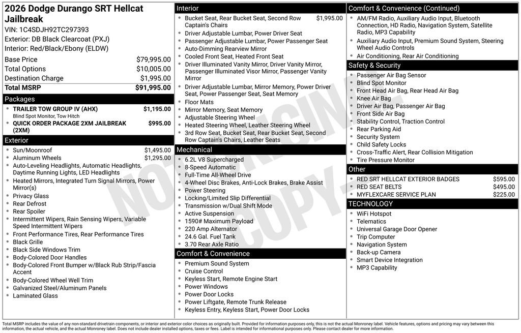 New 2026 Dodge Durango SRT Hellcat w/ Trailer Tow Group IV AWD/4WD image 6
