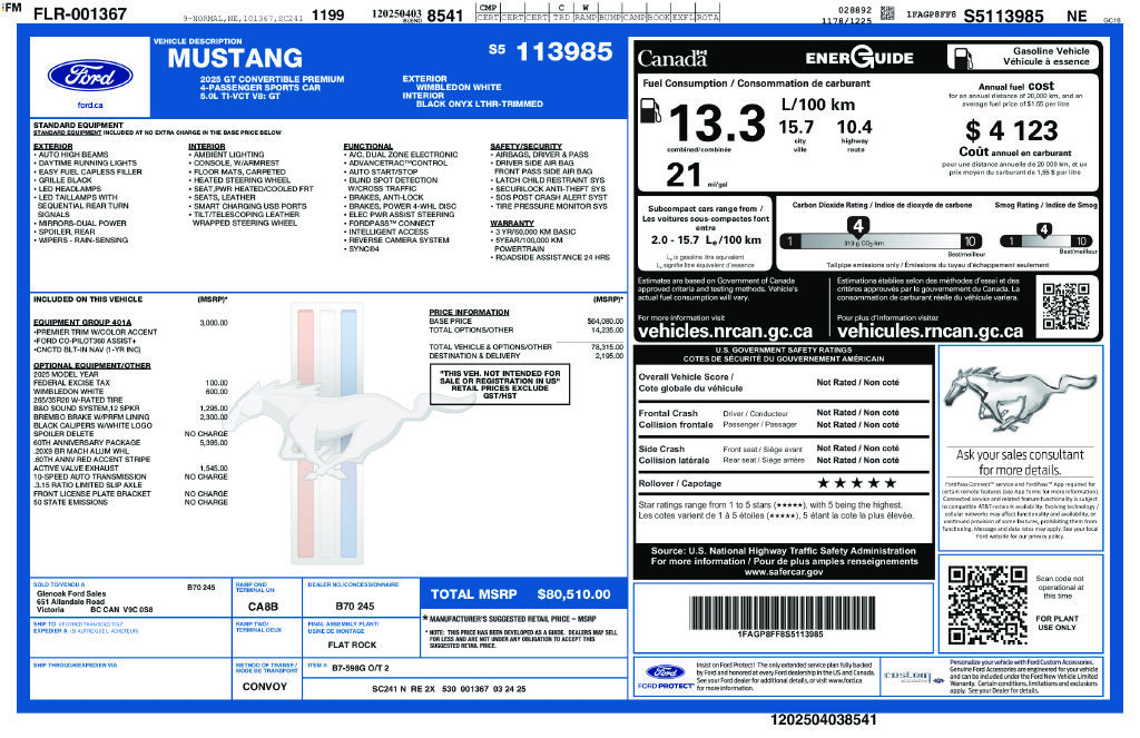 Certified 2025 Ford Mustang GT Premium w/ 60th Anniversary Package RWD image 42