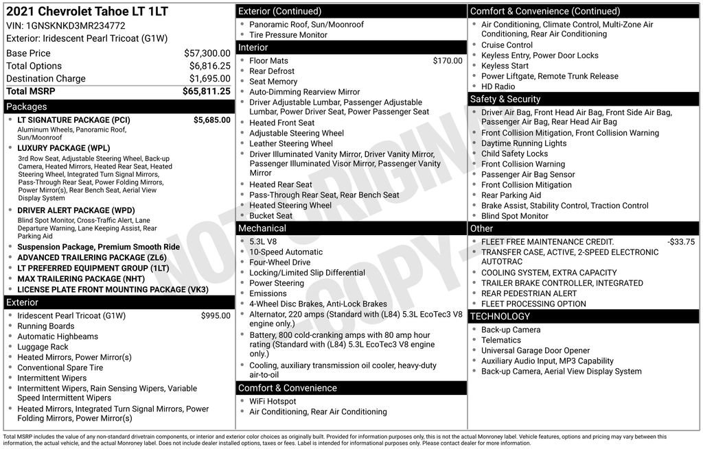 Used 2021 Chevrolet Tahoe LT w/ LT Signature Package AWD/4WD image 3