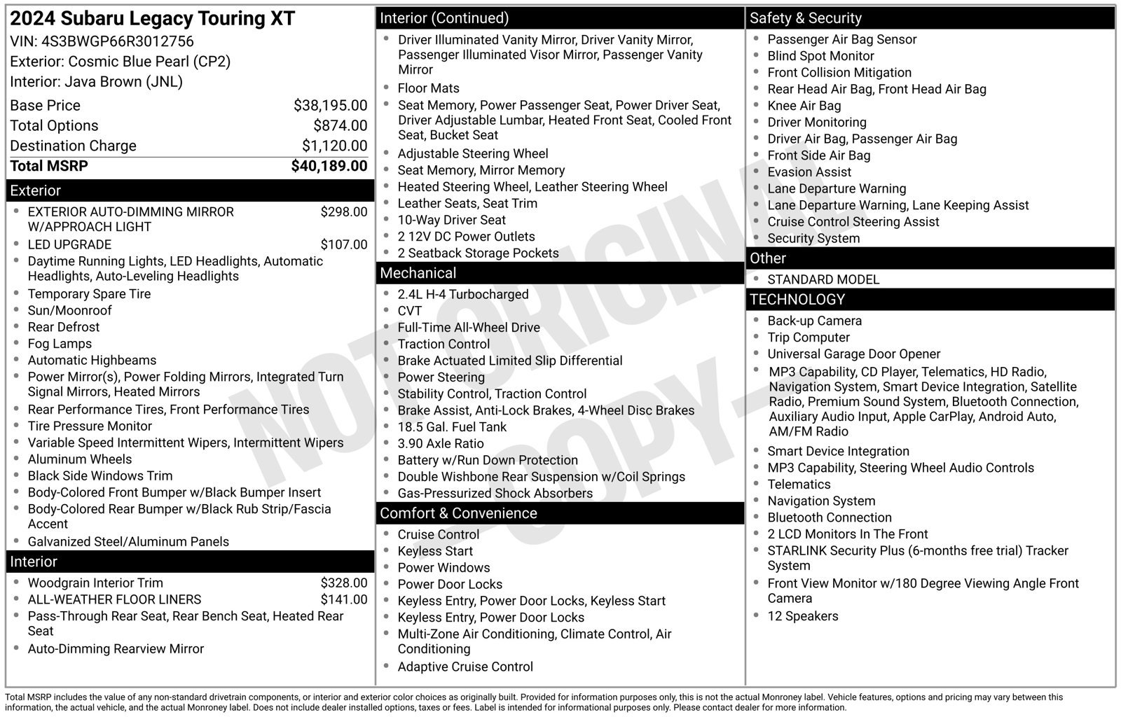 Certified 2024 Subaru Legacy Touring XT AWD/4WD image 7
