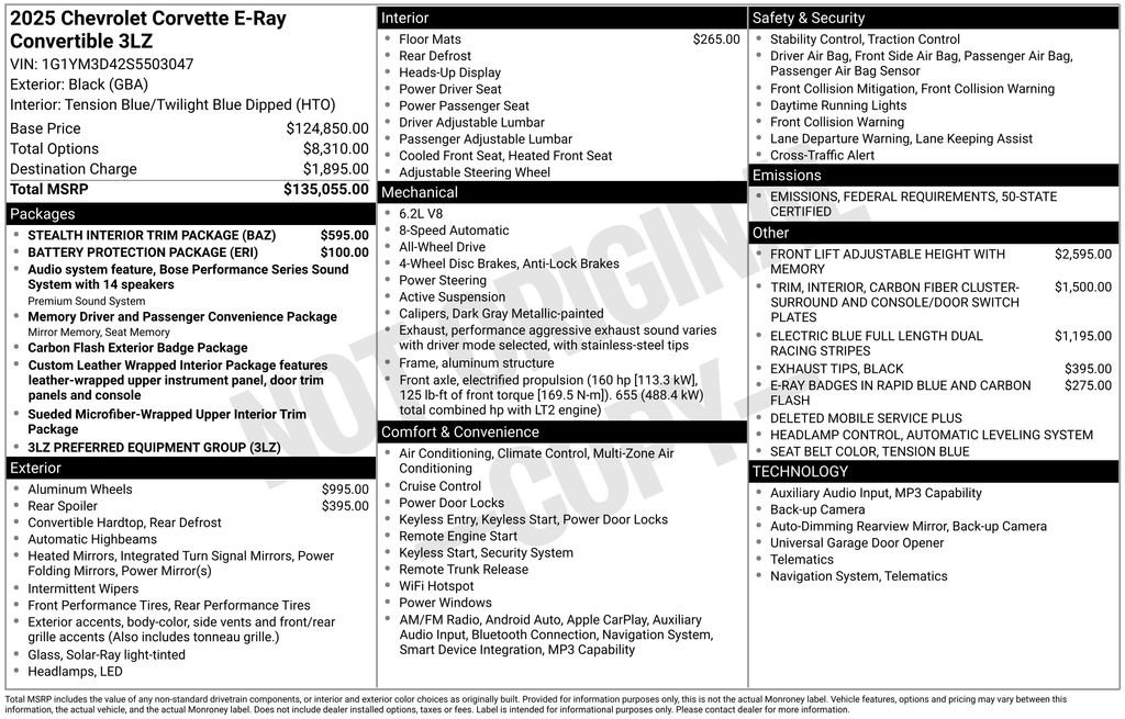New 2025 Chevrolet Corvette E-Ray w/ Stealth Interior Trim Package image 10
