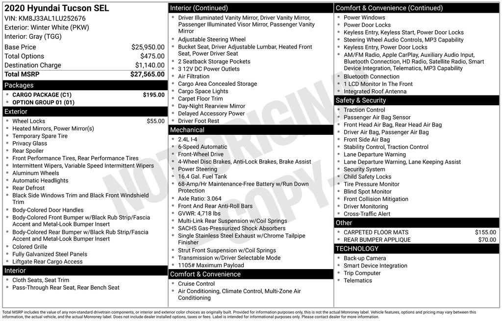 Used 2020 Hyundai Tucson SEL w/ Cargo Package FWD image 6