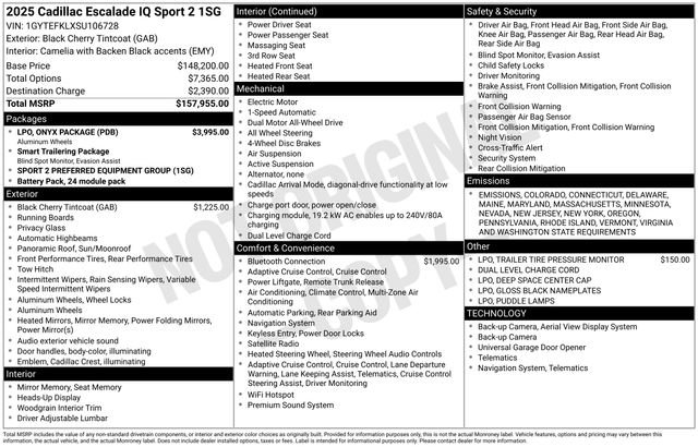 New 2025 Cadillac Escalade IQ Sport 2 w/ LPO, ONYX Package image 9