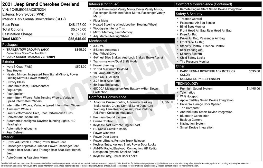 Used 2021 Jeep Grand Cherokee Overland w/ Trailer Tow Group IV RWD image 30