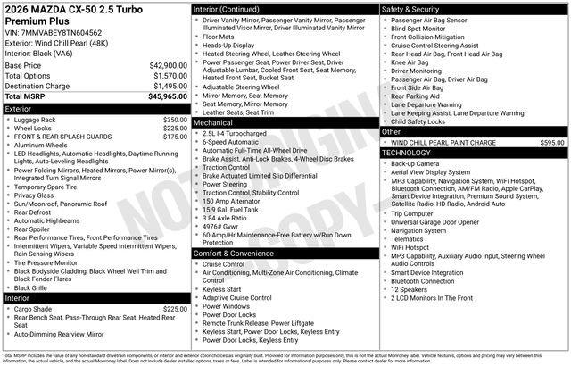 New 2026 MAZDA CX-50 2.5 Turbo w/ Premium Plus Pkg AWD/4WD image 28