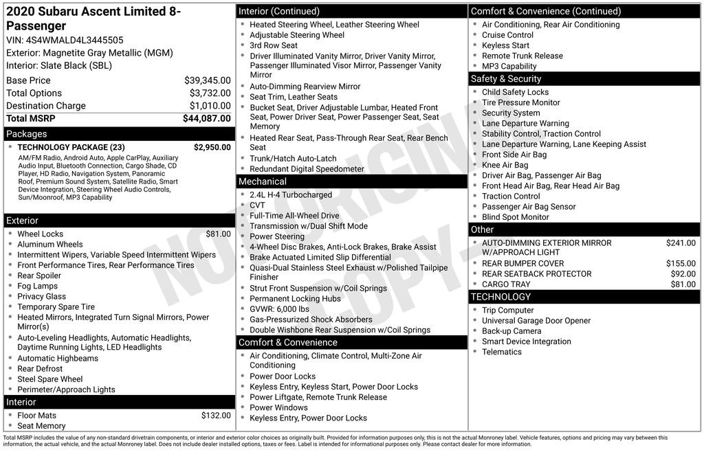 Used 2020 Subaru Ascent Limited w/ Technology Package image 42