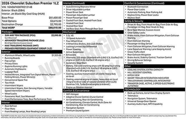 New 2026 Chevrolet Suburban Premier w/ Sun And Tow Package AWD/4WD image 7