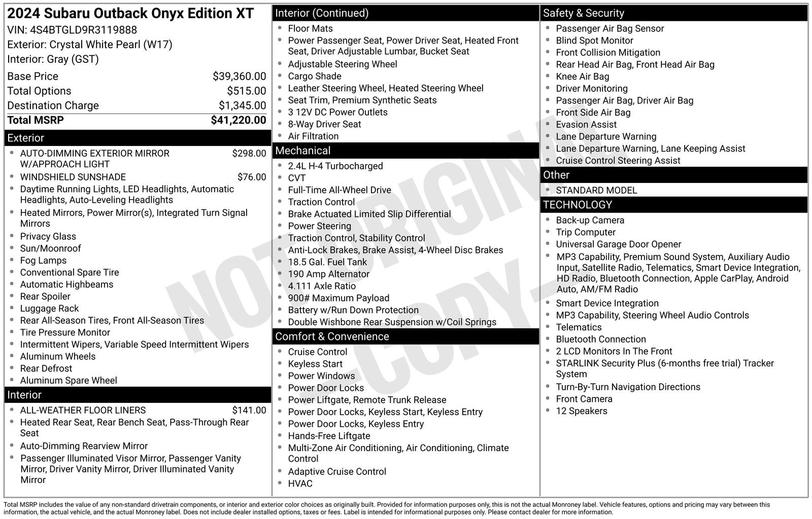 Certified 2024 Subaru Outback Onyx Edition XT AWD/4WD image 33