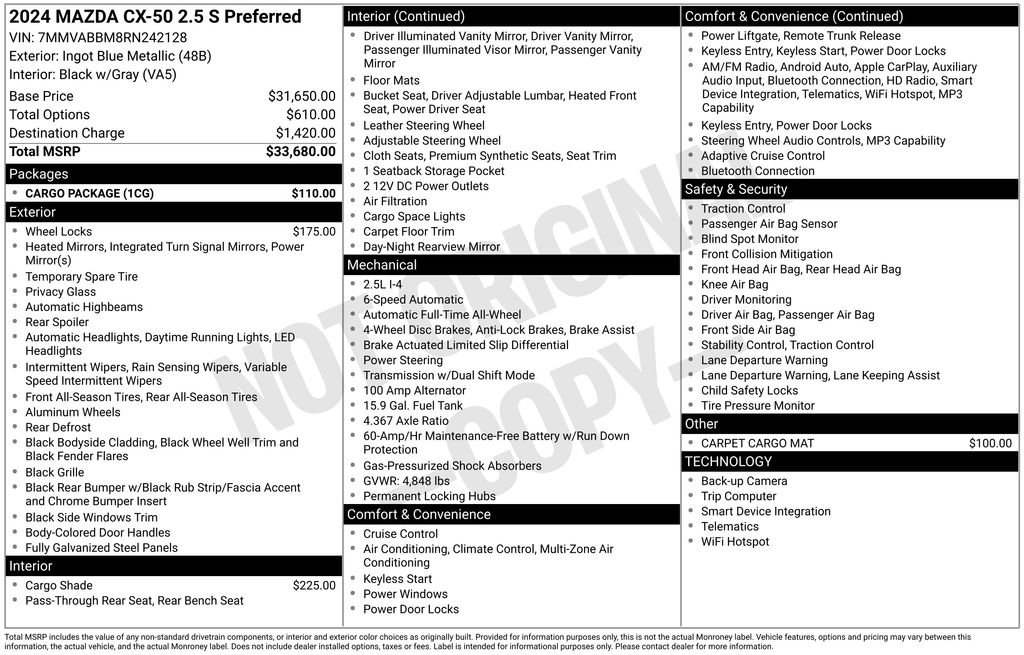 Certified 2024 MAZDA CX-50 AWD 2.5 S w/ Cargo Package image 6