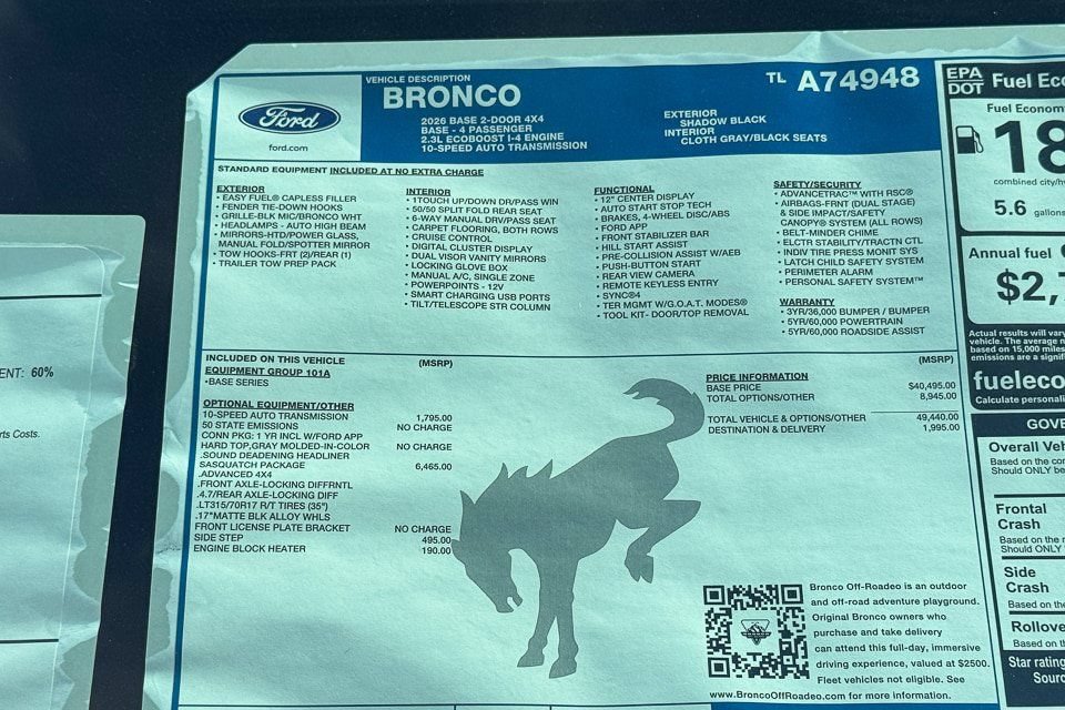 New 2026 Ford Bronco 2-Door w/ Sasquatch Package AWD/4WD image 14