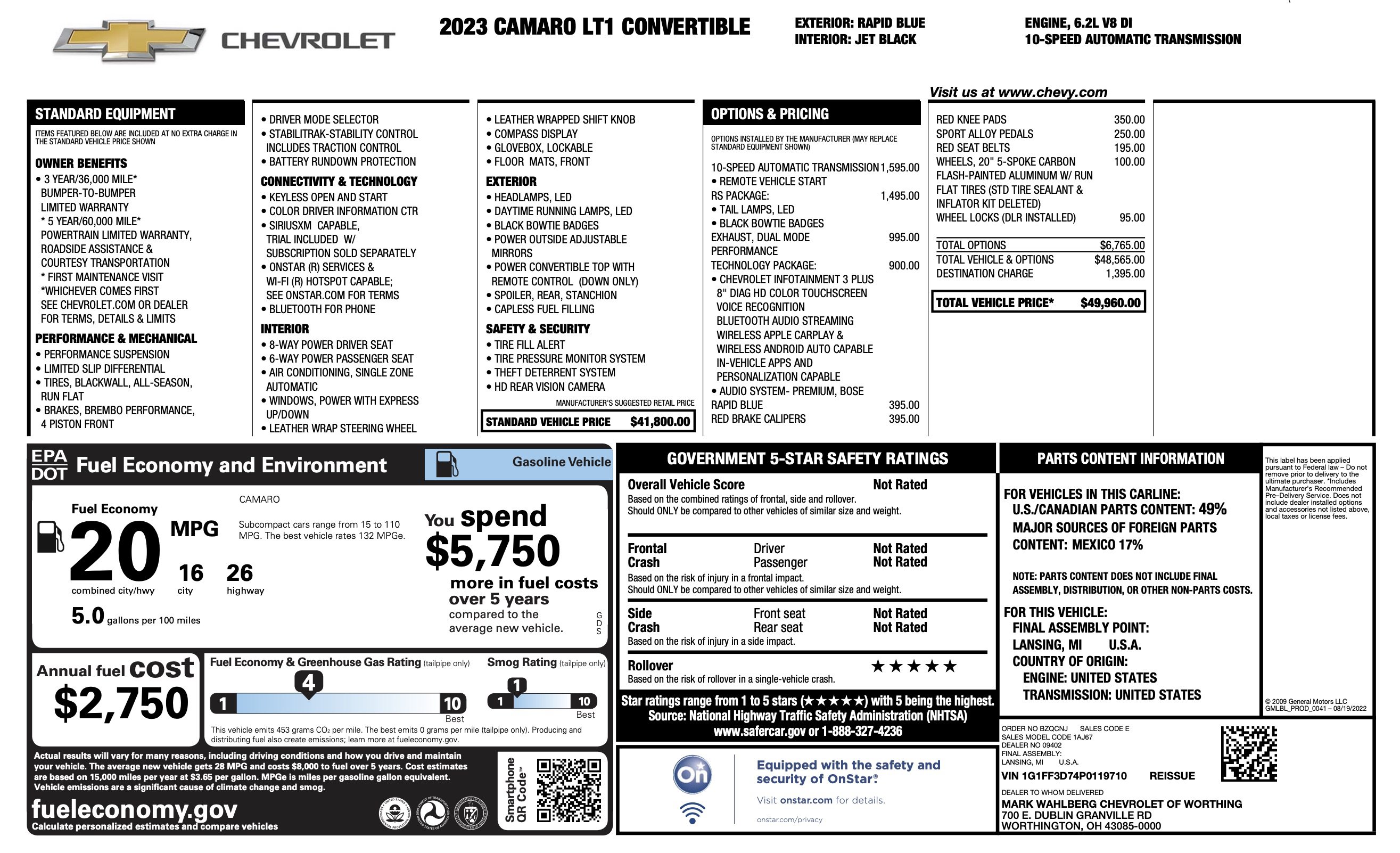 Used 2023 Chevrolet Camaro LT w/ RS Package RWD image 5