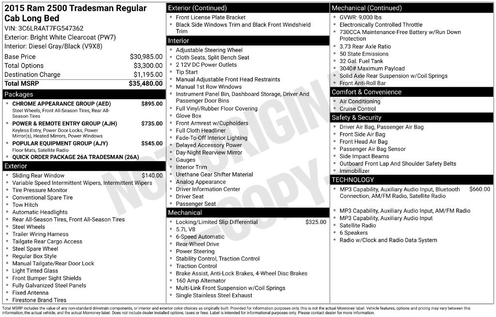 Used 2015 RAM 2500 Tradesman w/ Chrome Appearance Group RWD image 12