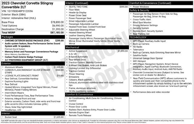 Used 2023 Chevrolet Corvette Stingray Preferred Conv w/ Chrome Exterior Badge Package RWD image 5