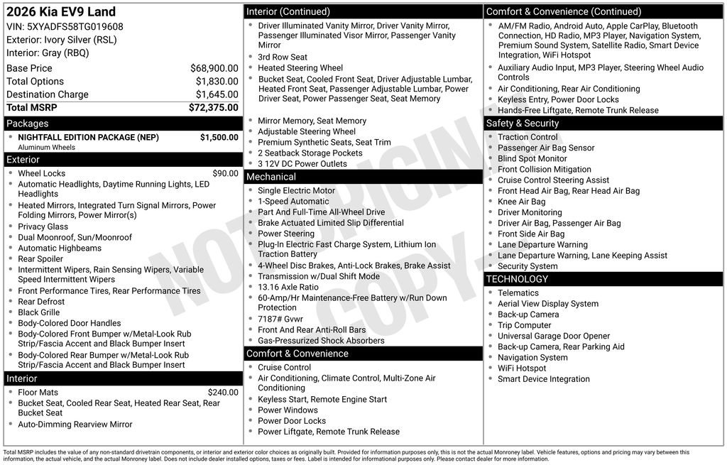 New 2026 Kia EV9 Land w/ Nightfall Edition Package image 2