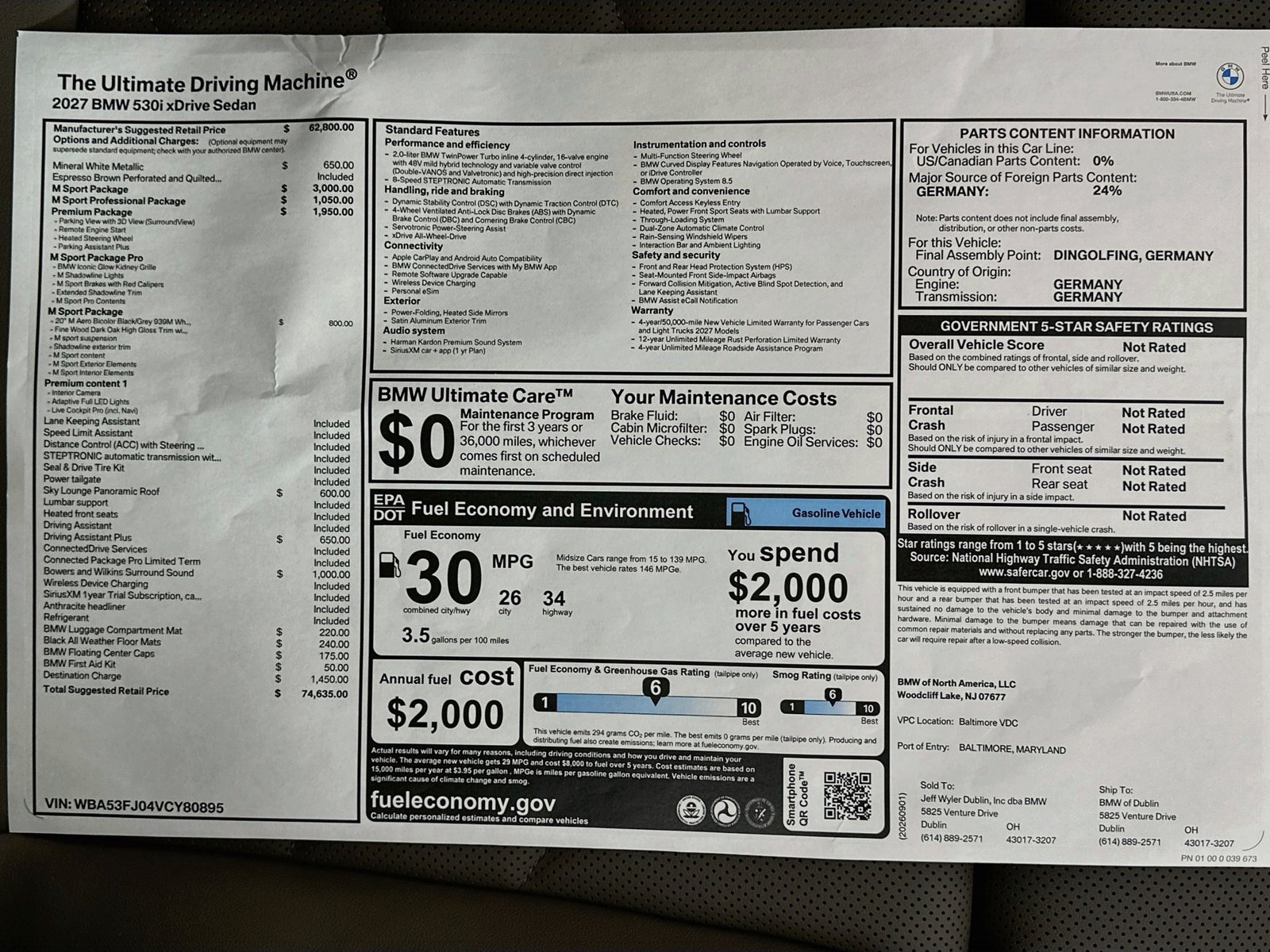 New 2027 BMW 530i xDrive w/ M Sport Package AWD/4WD image 46