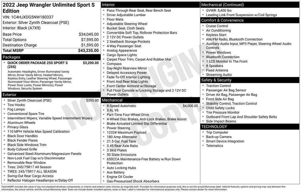 Used 2022 Jeep Wrangler Unlimited Sport image 3