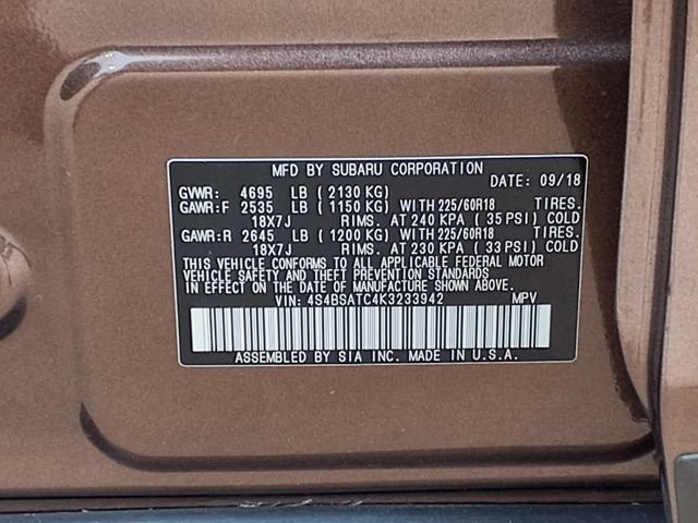 Used 2019 Subaru Outback 2.5i Touring w/ Popular Package #3A AWD/4WD image 10