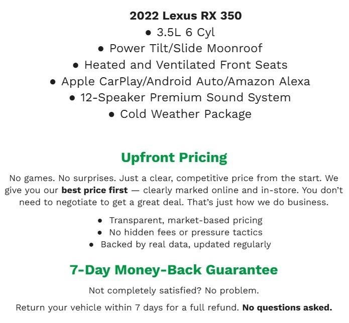 Certified 2022 Lexus RX 350 AWD w/ Premium Package image 2