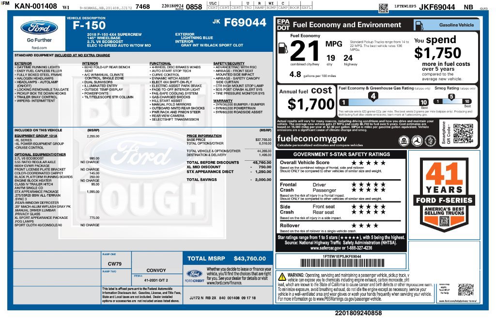 Used 2018 Ford F150 XL w/ Equipment Group 101A Mid AWD/4WD image 2