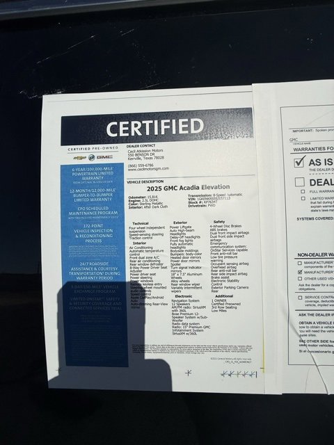 Certified 2025 GMC Acadia Elevation image 13
