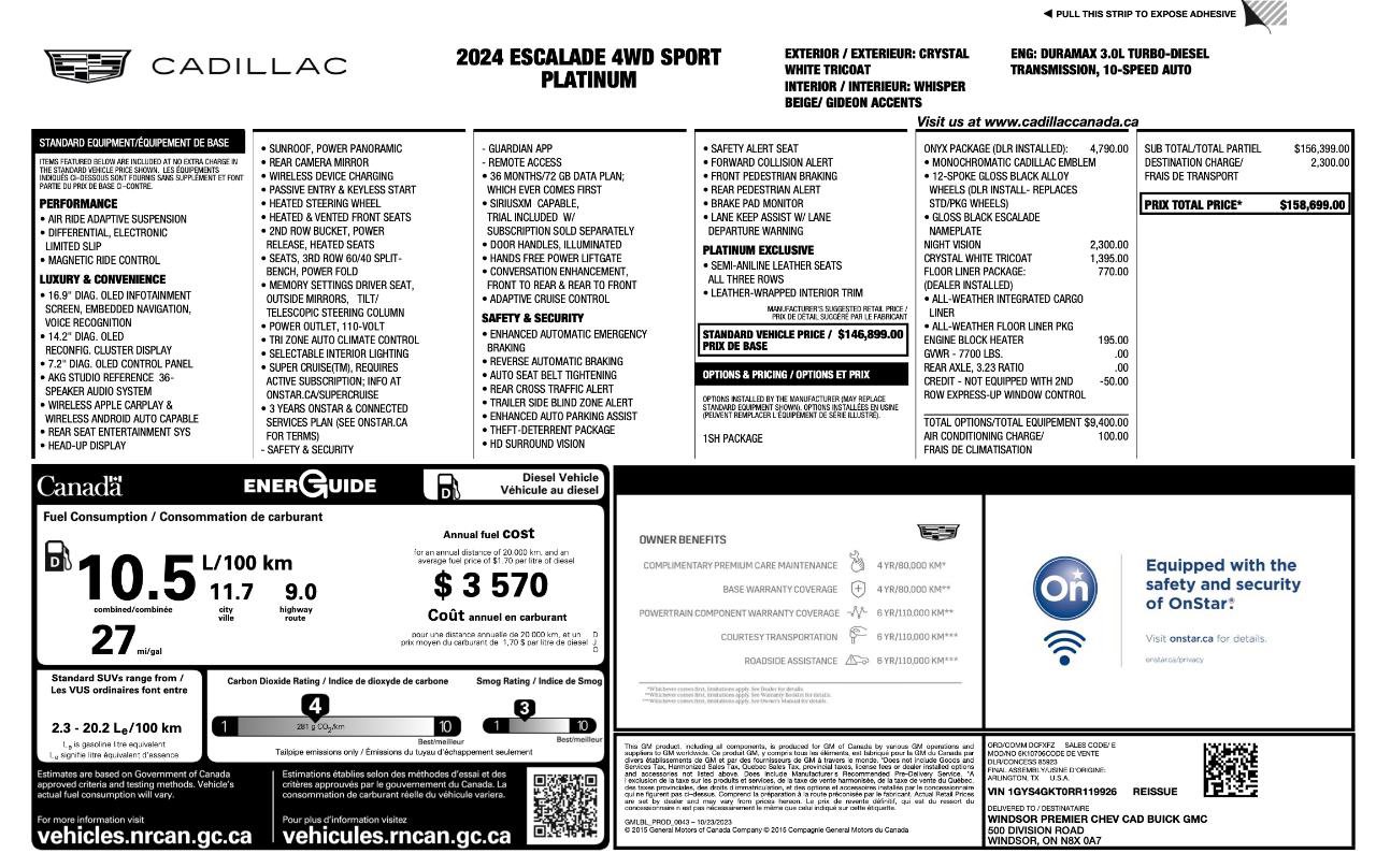 Used 2024 Cadillac Escalade Sport Platinum w/ LPO, ONYX Package AWD/4WD image 9