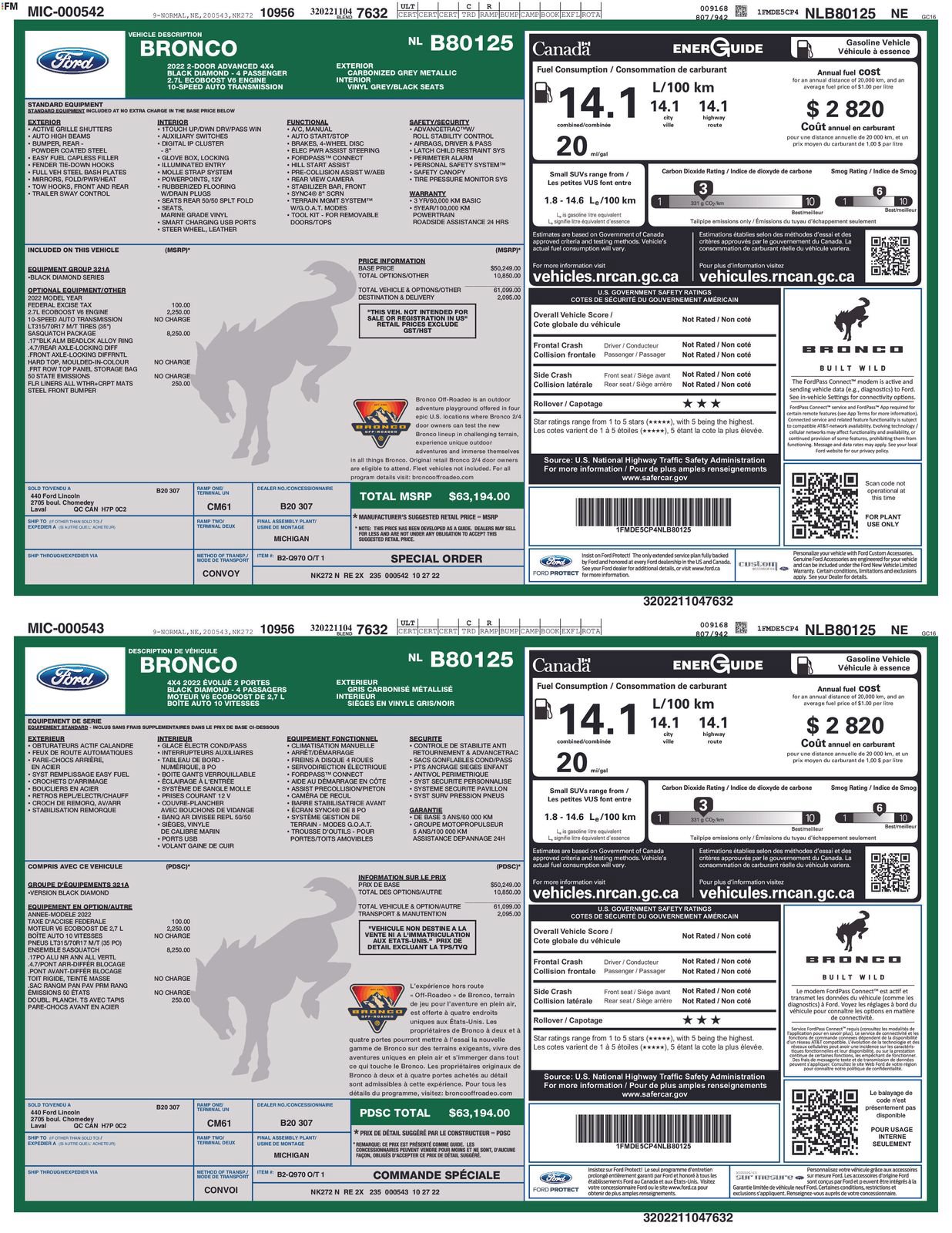 Certified 2022 Ford Bronco Black Diamond w/ Sasquatch Package AWD/4WD image 4