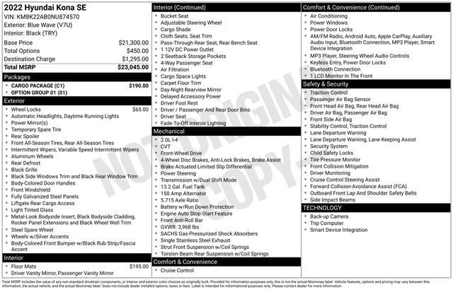 Certified 2022 Hyundai Kona SE w/ Cargo Package image 10