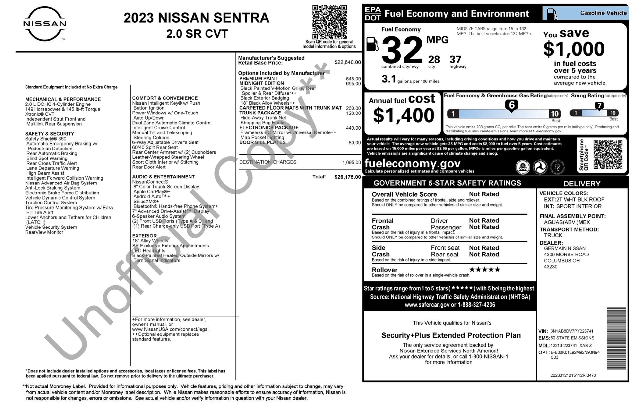 Used 2023 Nissan Sentra SR w/ Midnight Edition Package FWD image 5