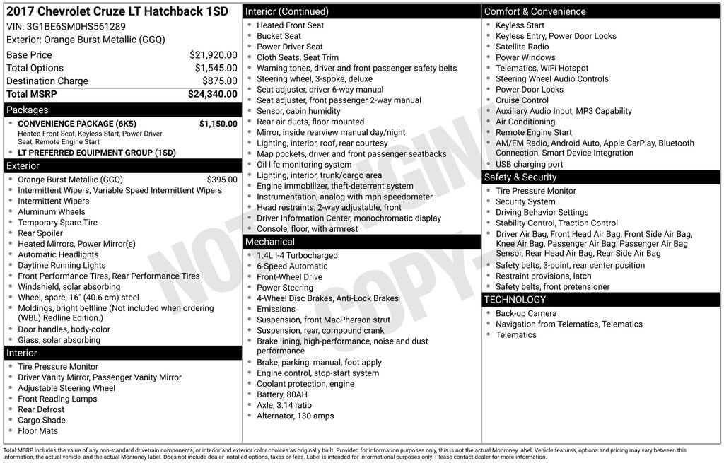 Used 2017 Chevrolet Cruze LT w/ Convenience Package image 37