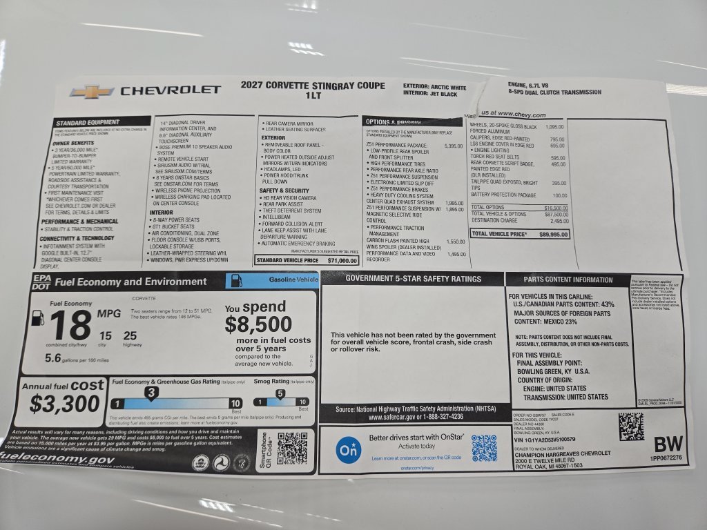 New 2027 Chevrolet Corvette Stingray Coupe w/ Z51 Performance Package RWD image 31